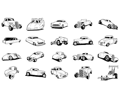 Hand Drawn Black White Car Wall Decor Featuring Various Vehicle Designs 3d model