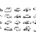 Hand Drawn Black White Car Wall Decor Featuring Various Vehicle Designs
