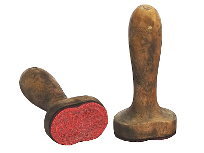 Traditional Wooden Seal Sculptures With Red Stamp Patterns And Carved Handles 3d model