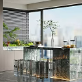 Elegant Modern Tea Table And Chairs With Marble Top Glass Stools And City View