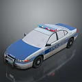 Blue And White Police Car With Flashing Emergency Lights And Sedan Exterior Design