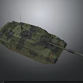Modern Armored Military Tank Featuring Camouflage Paint Cannon Tracks And Antennas