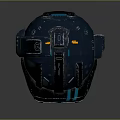 Futuristic SciFi Helmet With Blue Metallic Finish Glowing Display And Mechanical Details