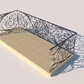 Decorative Wrought Iron Railing With Intricate Scroll Patterns On Wooden Platform 3d model