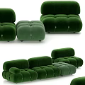 Green Velvet Modern Sectional Sofa with Tufted Details Showcased in Various Angles