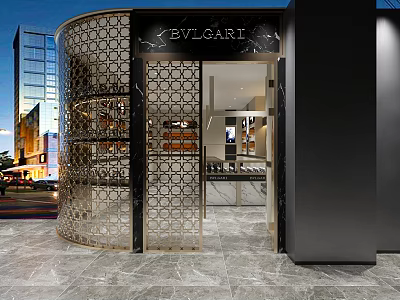 BVLGARI Luxury Boutique With Perforated Metal Entrance And Marble Floor Interior 3d model
