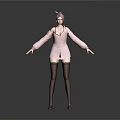 Female Character With Pink Hair Wearing Pink Coat Black Stockings And Black Shoes Standing 3d model