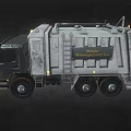 Municipal Garbage Truck With Yellow Warning Lights Enclosed Body And Illuminated Headlights