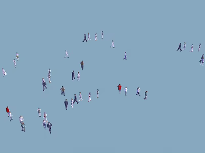 Group of People Flying Together in Formation Against Blue Sky Background 3d model