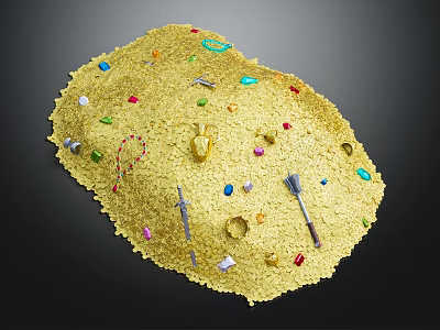 Exquisite Jewelry Pieces Scattered On Golden Surface With Colorful Gemstones Necklaces Pendants Earrings And Tools 3d model