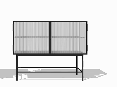 Modern Black Entryway Side Cabinet With Vertical Slat Doors And Tall Legs Design 3d model