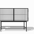 Modern Black Entryway Side Cabinet With Vertical Slat Doors And Tall Legs Design