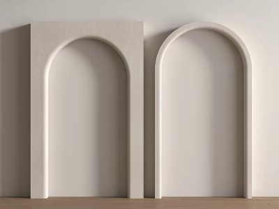 White Arched Decorative Structures For Minimalist Wall Decoration With Wooden Floor 3d model