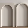 White Arched Decorative Structures For Minimalist Wall Decoration With Wooden Floor