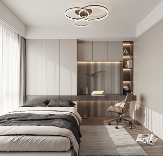 Modern Tatami Bedroom Advanced Grey Bedroom Multi-function Room Study 3d model