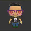 Animated Cartoon Character With Gray Glasses Printed T-shirt And Blue Pants