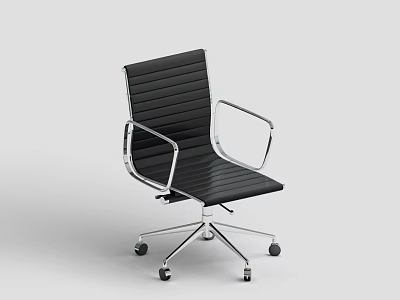 Modern Black Leather Office Chair With Chrome Frame Armrests And Rolling Casters 3d model
