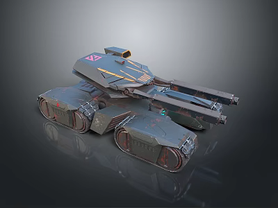Futuristic Military Tank With Heavy Tracks Dual Cannons And Angular Armored Design 3d model