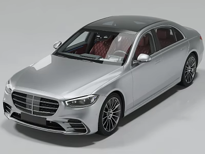 Silver Luxury Sedan With Modern Sleek Body Design Red Leather Seats And Stylish Wheels 3d model