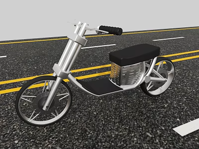 Modern Motorcycle With Silver Frame Black Seat On Road With Yellow Lines 3d model