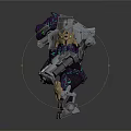 Purple Mechanical Armored Creature Character With Glowing Green Patterns And Metallic Details
