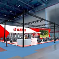 Yamaha Red And White Exhibition Booth With Truss Structure Motorcycles On Display And Reception Counter