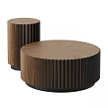 Modern Wooden Round Coffee Table With Striped Design And Two Different Heights 3d model