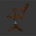 Wooden Office Chair with Armrests Green Padded Seat Slatted Backrest and Five Star Base