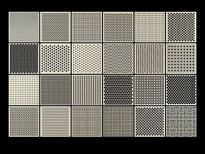 Various Perforated Grid Patterns And Textured Metal Sheet Design Samples 3d model