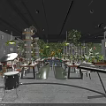 Modern Restaurant With Live Music Setup Greenery Walls And Dining Tables