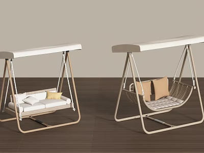 Two Outdoor Wooden Frame Swing Chairs With Cushions And Canopy Top 3d model