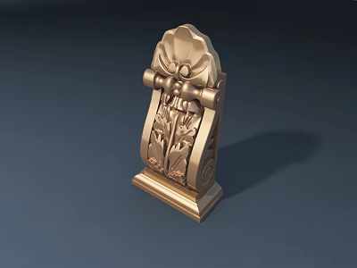 Golden Carved Decorative Object with Intricate Flower Patterns and Ornate Details 3d model