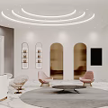 Elegant Modern Beauty Hair Salon With Marble Floor Light Sofa Curved Ceiling And Reception Desk