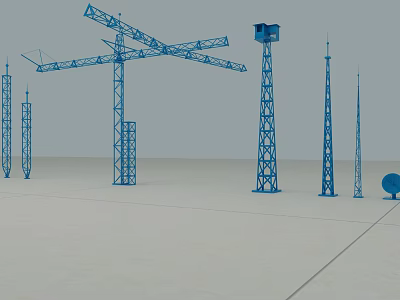 Blue Industrial Equipment Showcase Featuring Tower Cranes And Steel Towers 3d model
