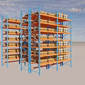 Industrial Multi Tier Storage Racks With Blue Frame And Orange Pallets For Warehouse Goods