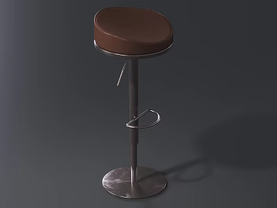 Bar Stool With Brown Leather Cushion And Metal Frame Round Base 3d model