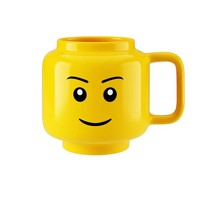 Cute Yellow Lego Inspired Mug With Smiley Face Design Tableware Set 3d model