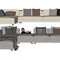 Modern Beige Sectional Sofa With Multiple Colored Cushions And Throw Blanket 3d model