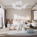 Modern Cozy Bedroom Interior With Soft Headboard Pillows Throw Blanket Nightstands And Plants