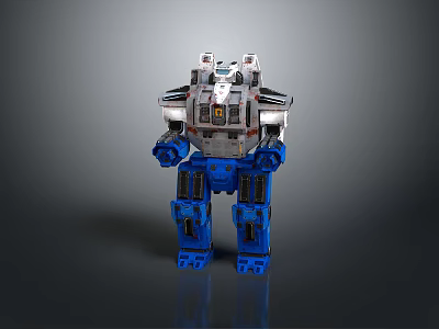 Game and Movie Robot Character with Silver Blue Mechanical Body and Detailed Metal Joints 3d model