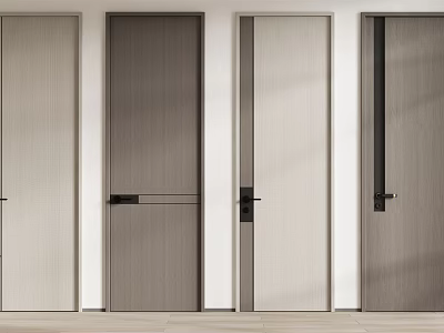 Modern Minimalist Hinged Doors with Wood Textures and Black Handles 3d model