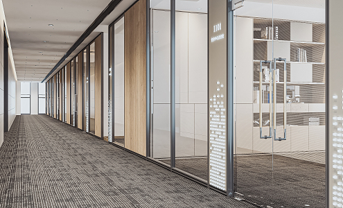 Modern aisle company aisle office aisle office corridor office corridor glass partition single door 3d model