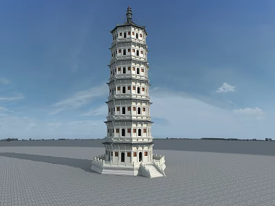 Traditional White Multi layered Pagoda Standing On Open Ground Under Blue Sky 3d model