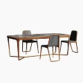 Modern Wooden Dining Table Set With Four Gray Upholstered Chairs And Metal Legs