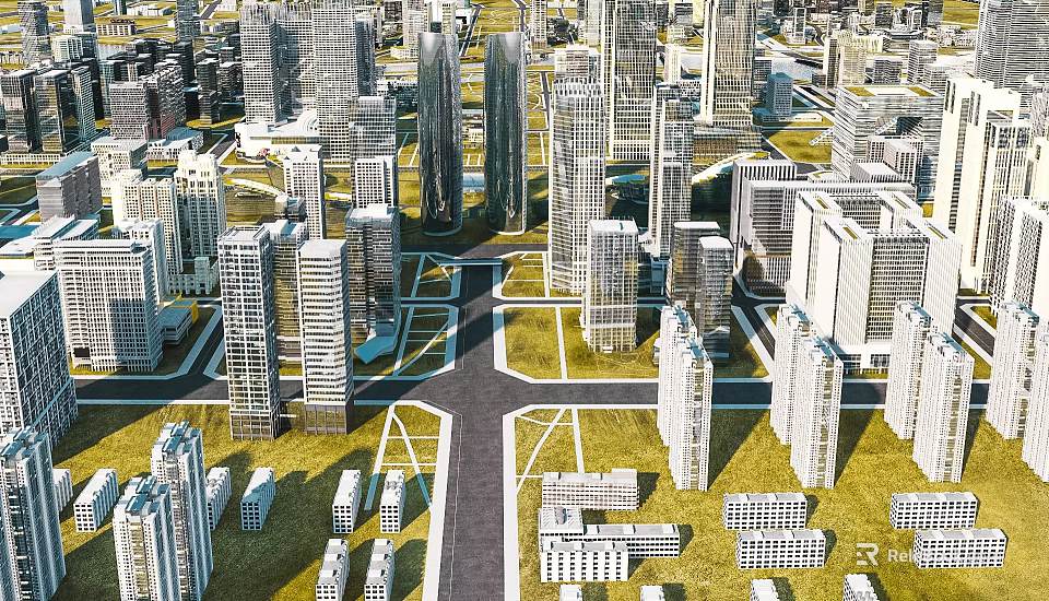 Modern Urban Architectural City Landscape With High Rise Buildings And Green Spaces 3d model 