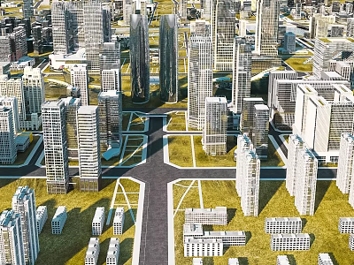 Modern Urban Architectural City Landscape With High Rise Buildings And Green Spaces 3d model