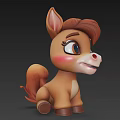 Cute Cartoon Style Brown Pony Sculpture Carving With Big Eyes And Sitting Pose
