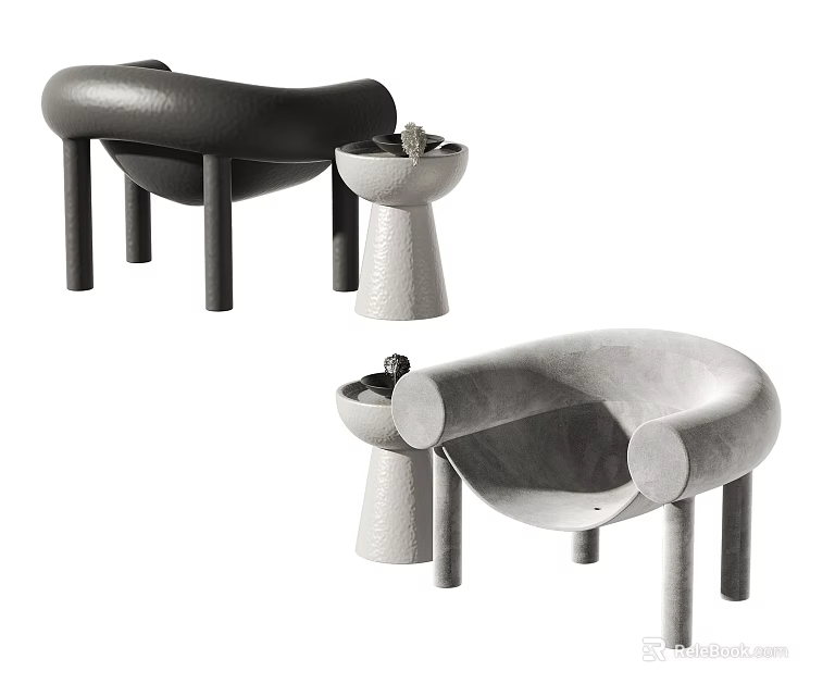 Elegant Modern Leisure Chair With Curved Shape Black And Gray Minimalist Design 3d model 