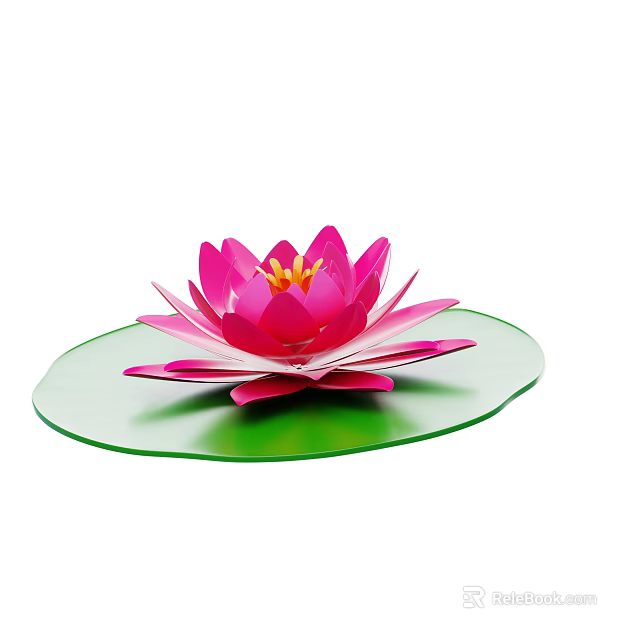Pink Water Lily Flower With Vibrant Pink Petals On Green Lily Pad 3d model 