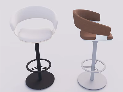 Modern White and Brown Bar Stools with Curved Backrests Metal Legs Round Bases 3d model